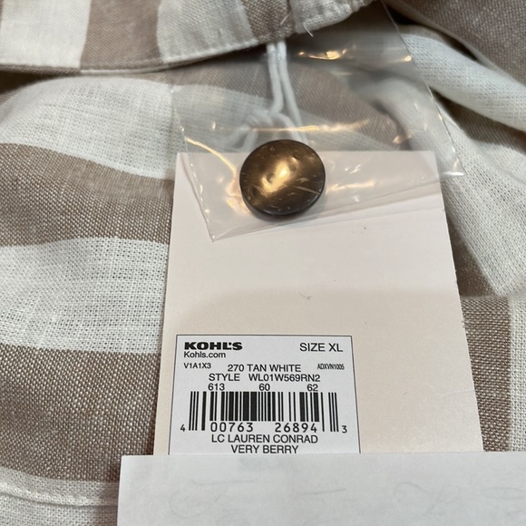 Lauren Conrad Tan White Stripe Size XL NWT Linen Blend Fully Lined Wide Leg - Picture 13 of 13